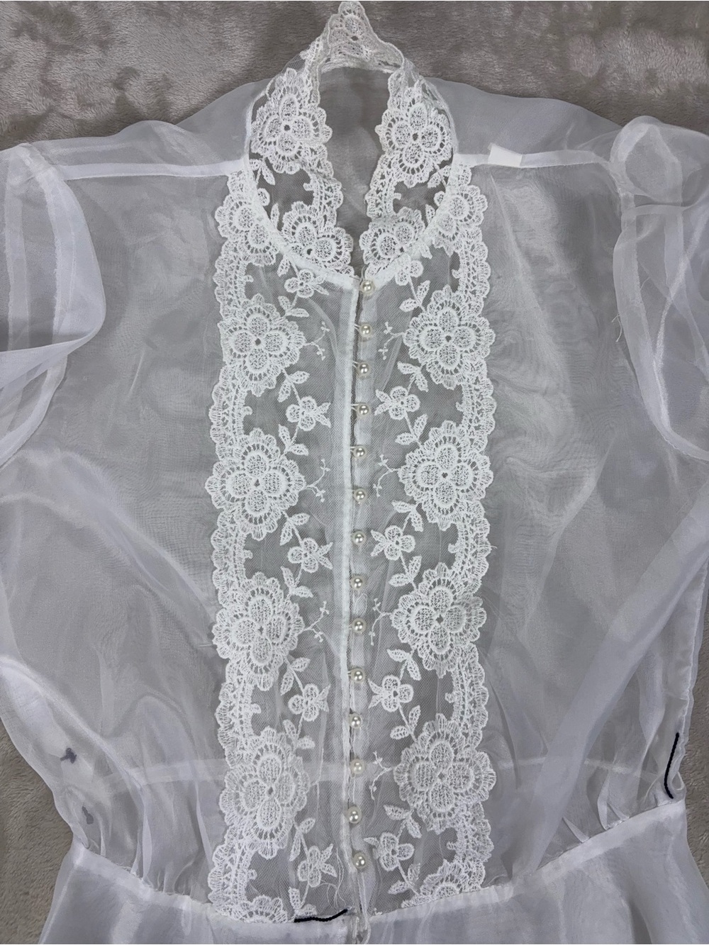Vintage Style White Sheer Lace Victorian Blouse S/M - Picture 10 of 10